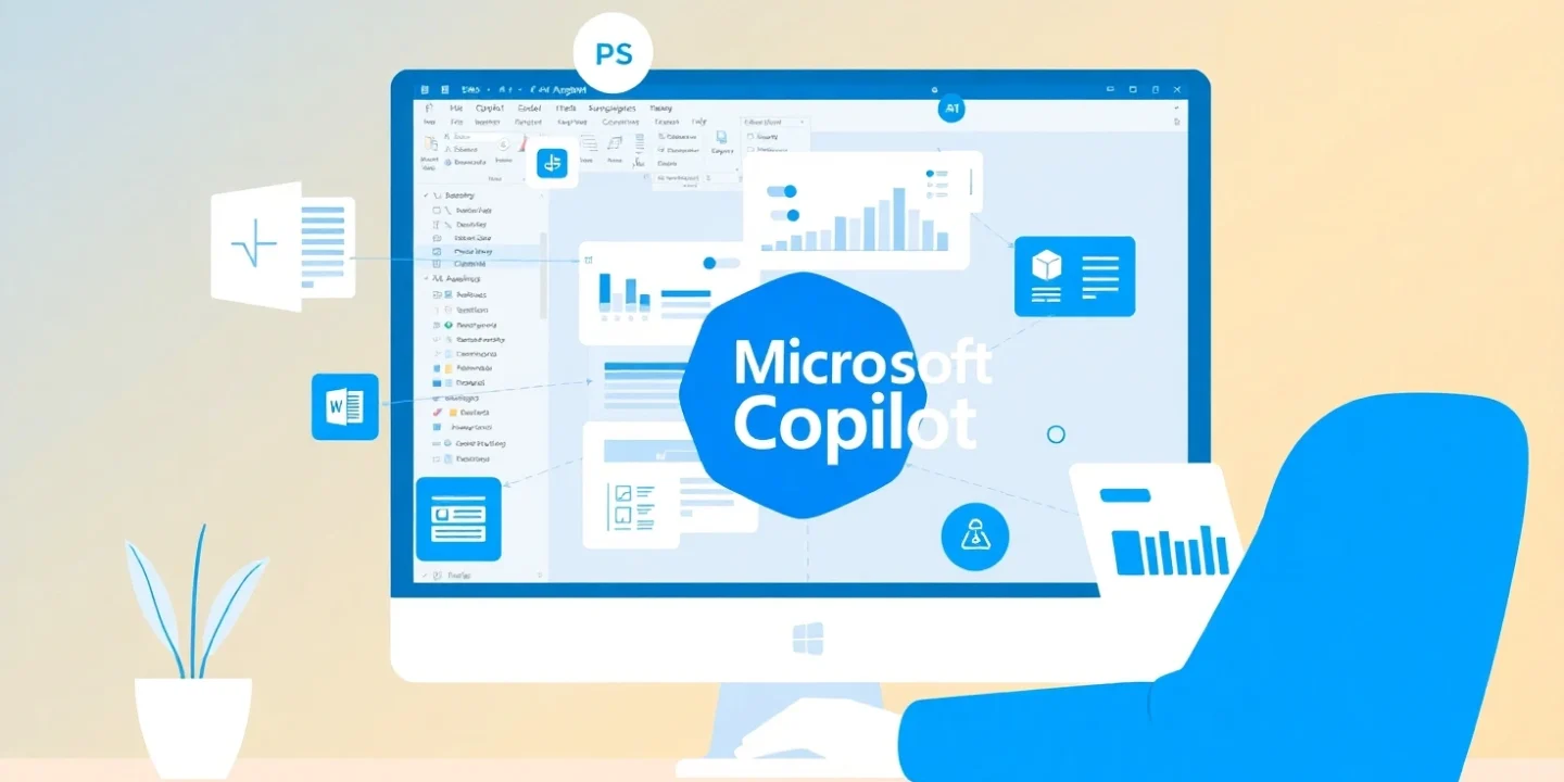 Microsoft Copilot assisting users with Word, Excel, and Teams through AI-driven features like content generation, data analysis, and task automation
